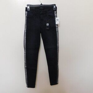𝅺JR119 Numero Black Mid-Rise Side-Stripe Skinny Ankle Jeans Size 26 x 29